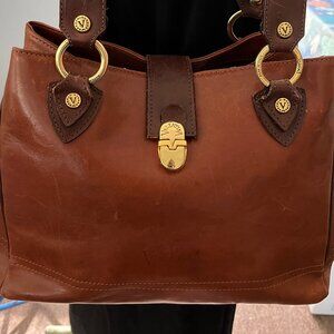 VALENTINA MADE PELL IN ITALY COGNAC GENUINE LEATHER LARGE TOTE SHOULDER STRAPS